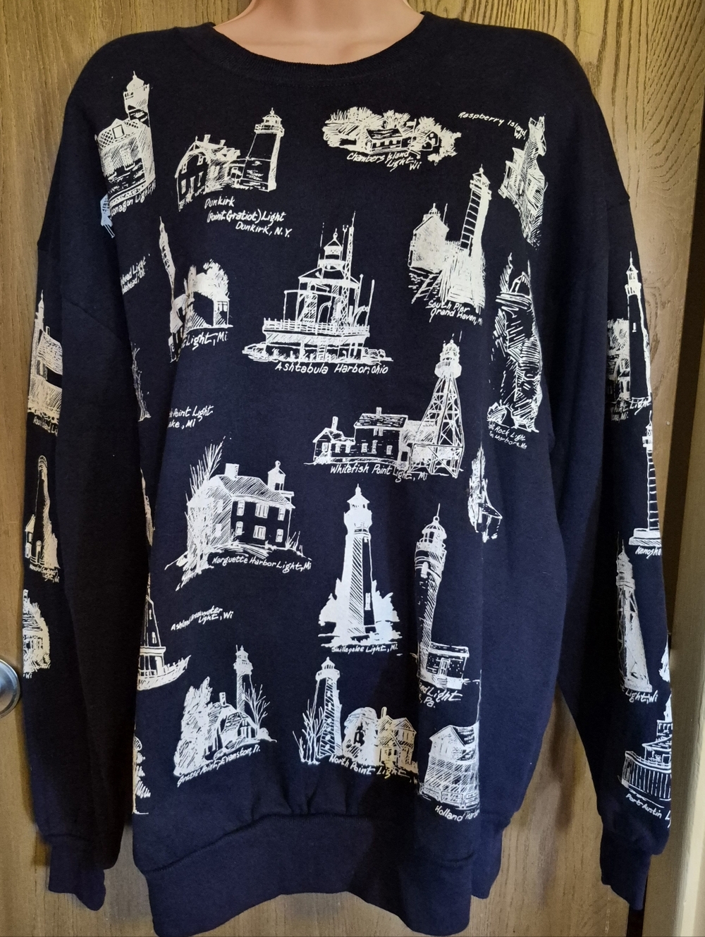 Vintage Great Lakes Lighthouses Sweatshirt Size  XL All Over Print  Jerzees Y2K
